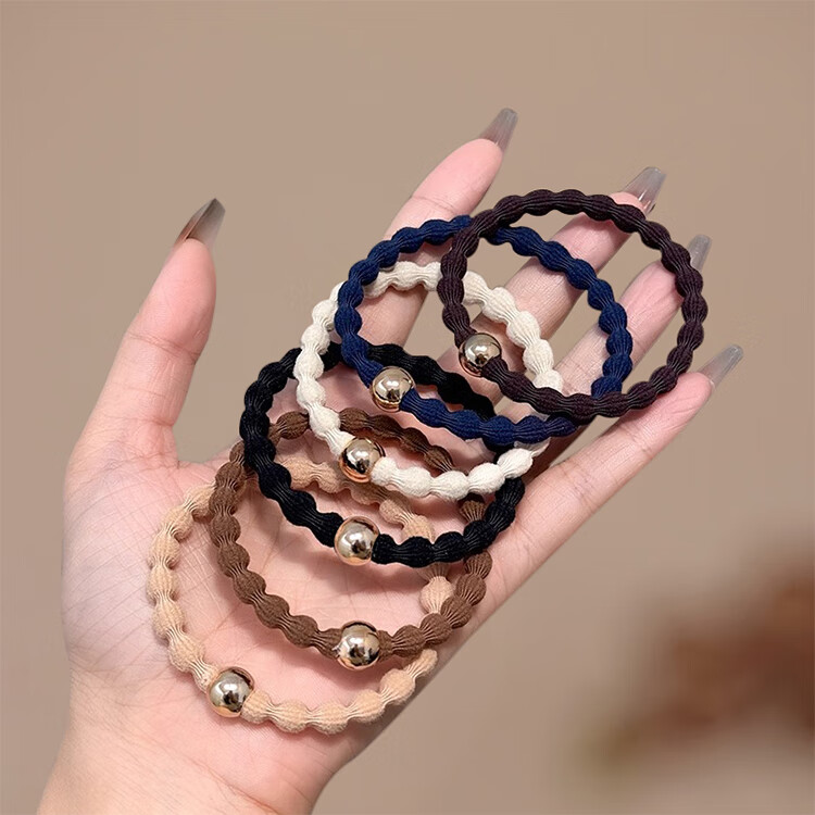 Xiangwan Hair Ties, 6 Pack, Versatile Elastic Hair Bands for Commuting, High Elasticity Beaded Hair Bands, Hair Rings, Rubber Bands, Invisible Hair Ties 8