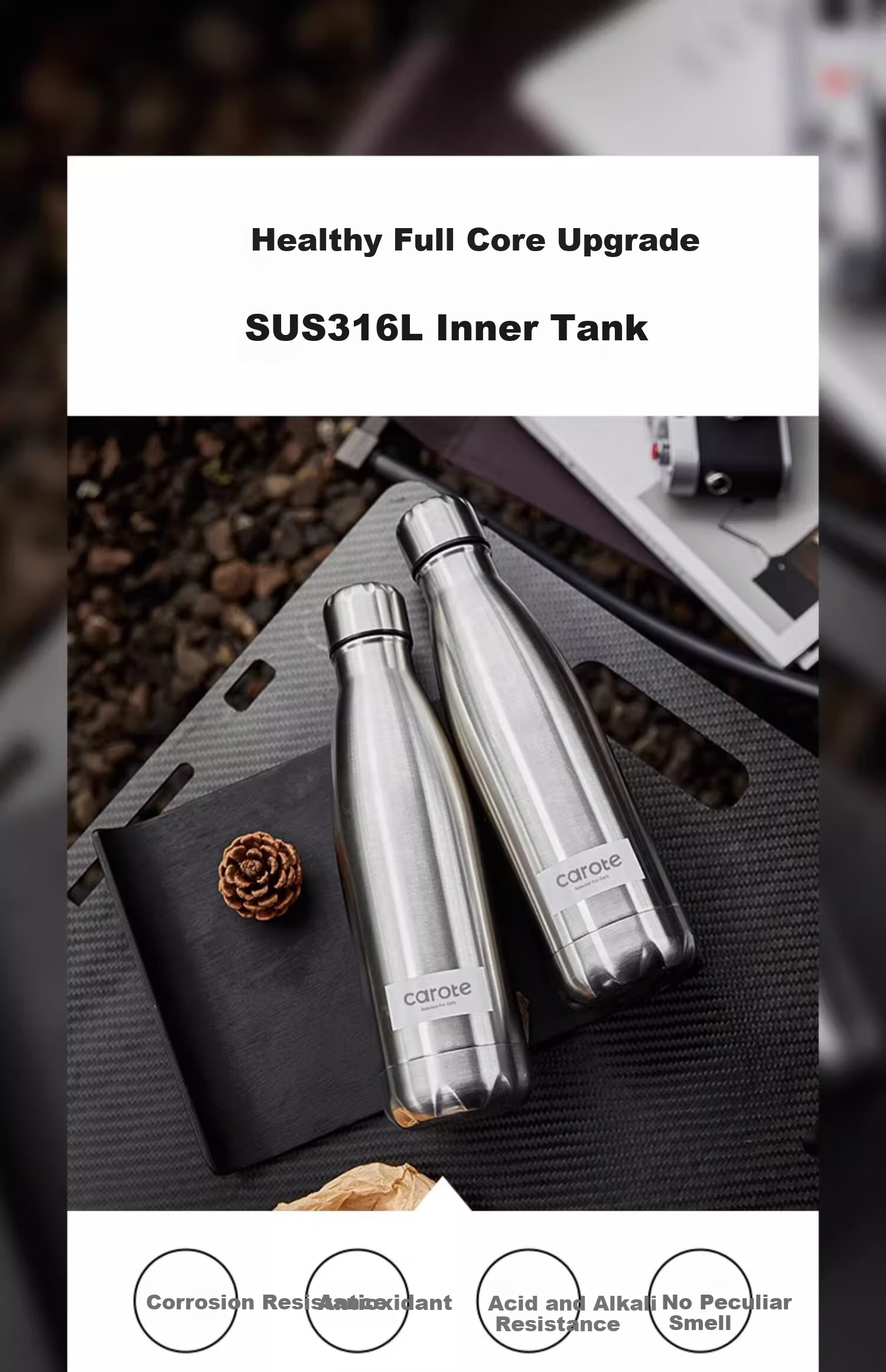 CaROTE Simple Insulated Cup, Sports Water Bottle for Men And Women, Stainless Steel Portable Mug, Cola Bottle 6