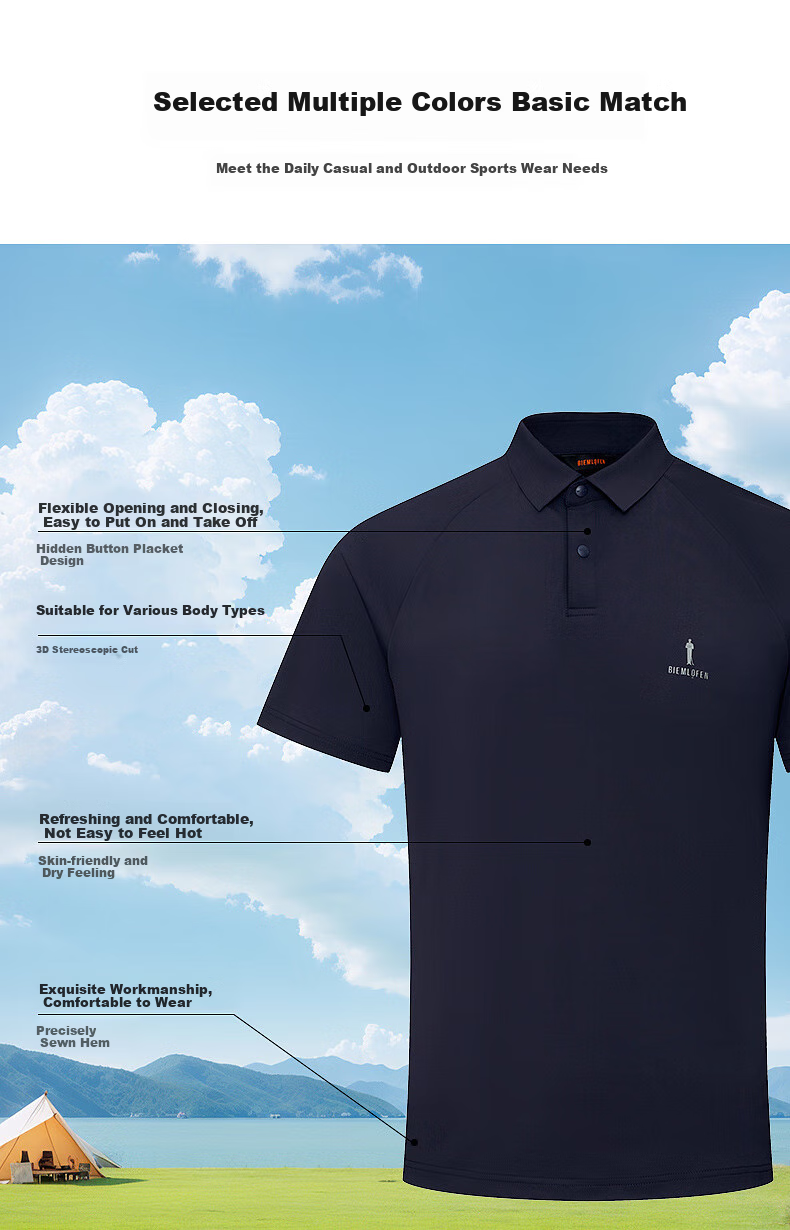 Biyinlefen Refreshing Comfortable Skin-friendly Spring Summer Men's Casual Sports Outdoor Polo Shirt with Short Sleeves and Turn-down Collar 13