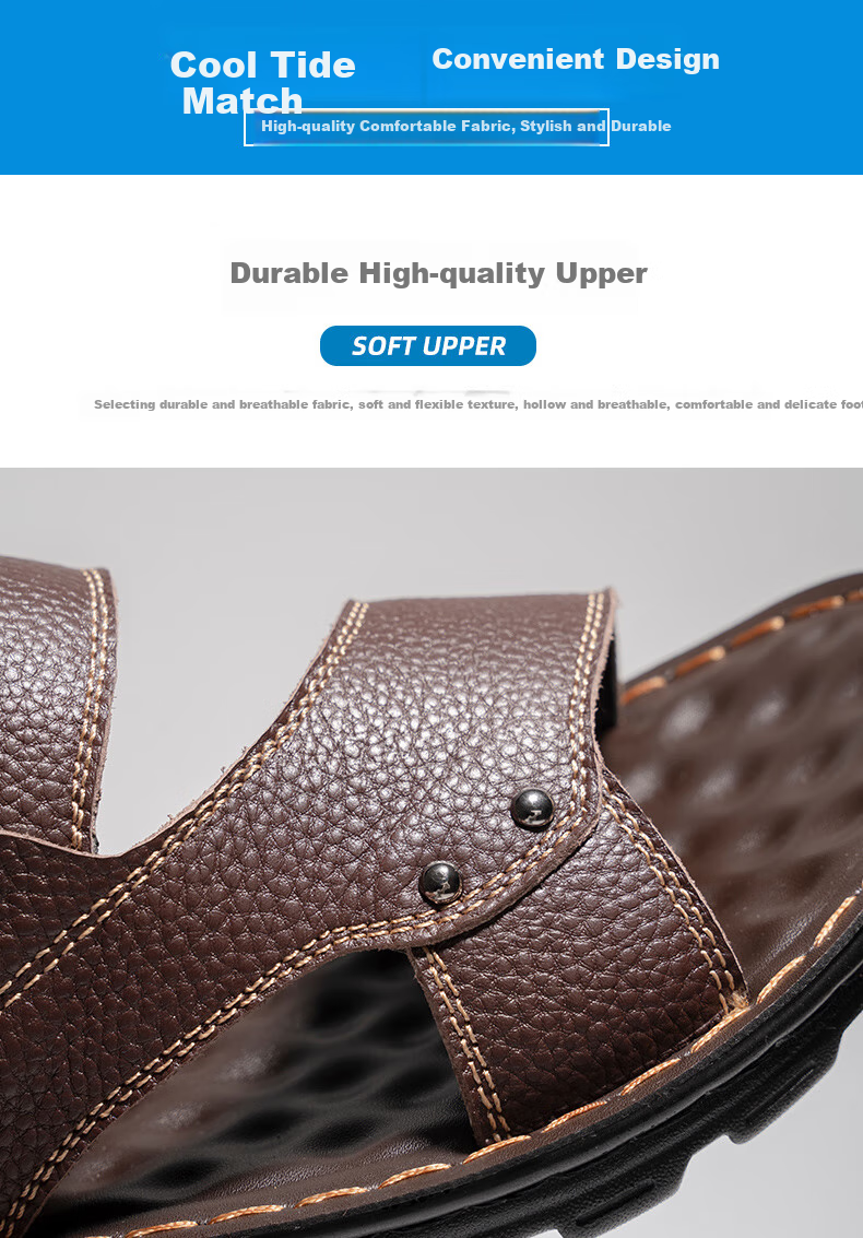 MEXICAN Top-Grain Leather Sandals for Men, Beach Shoes, Men's Slippers, Hollow-Out Casual Men's Shoes, Black, Size 44 6
