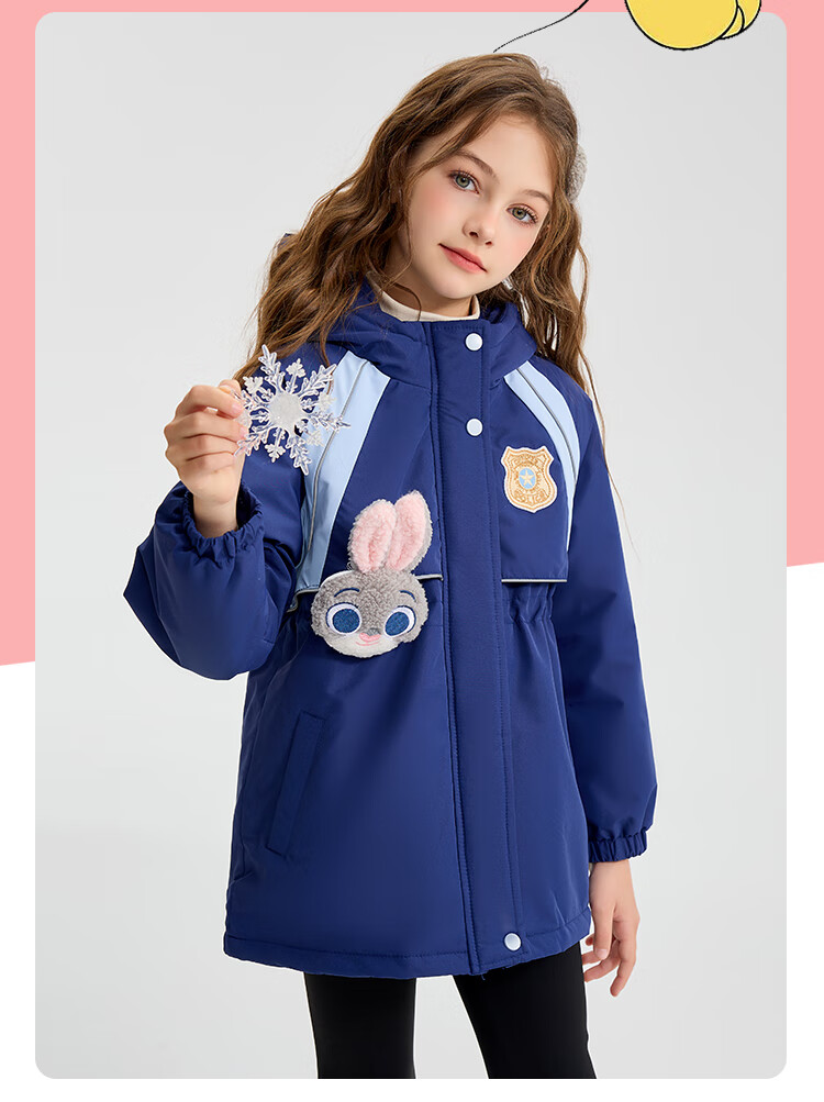 Disney Girls' Red Coat 2026 New Children's Winter Fashion Hooded Warm Cotton Jacket for Kids 3