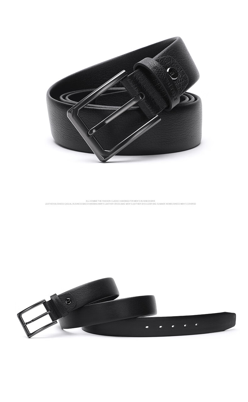 ELLE HOMME Men's Belt, Top-Grain Leather Pin Buckle Waistband, Fashionable Casual Trouser Belt for Men, 3615 Black Birthday Gift for Me 1