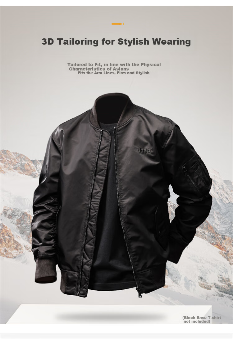 JEEP Men's Jacket, Pilot Style Windbreaker, Spring And Autumn Workwear Baseball Collar Outerwear, Black, XL 4