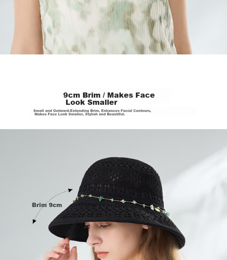 ELLE Straw Hat, Elegant Hollow Sun Protection Hat, Beach Sun Hat, Lyocell, Gift for Girlfriend 12