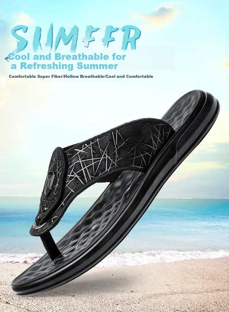 CARTELO Summer Breathable Slippers for Men, Durable Thong Sandals, Ice Silk Fabric Men's Sandals 9605 Black Size 42 1