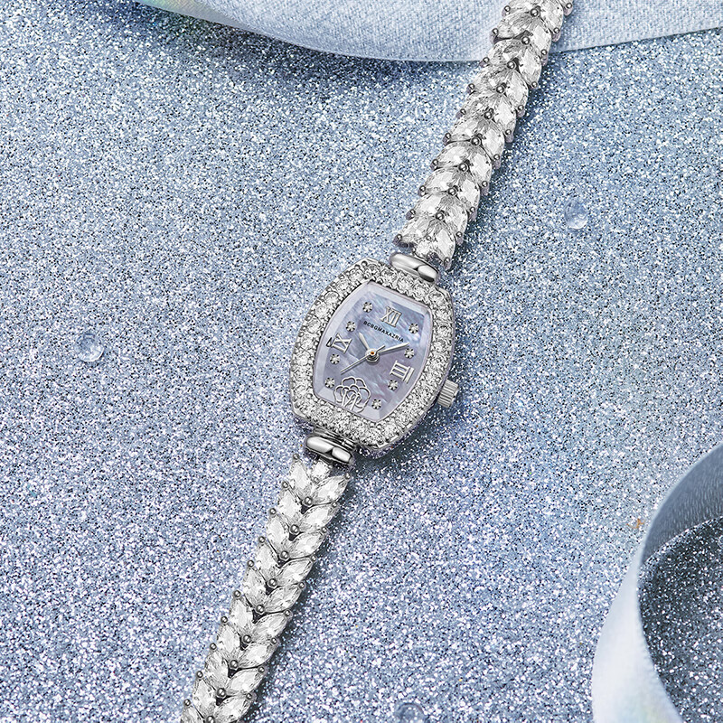 BCBG Valentine's Day Gift Watch for Women, Full Diamond Barrel-Shaped Watch, Mermaid Watch for Girlfriend, Student Watch