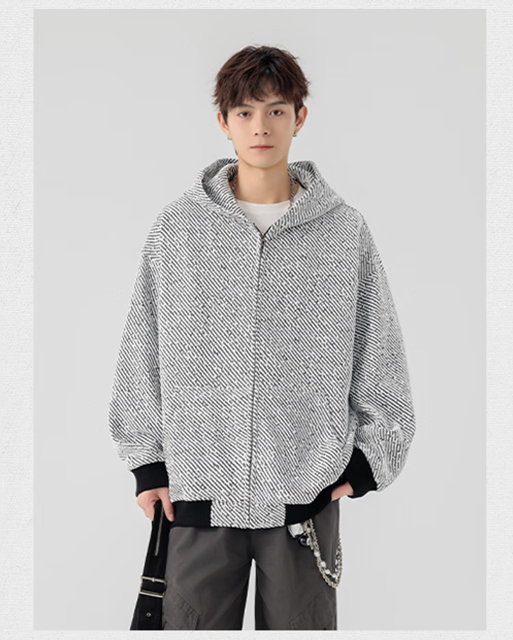 Dingfengbaoluo Hooded Jacket Autumn Loose Casual Striped Sweatshirt Coat JUC01 Black L 3