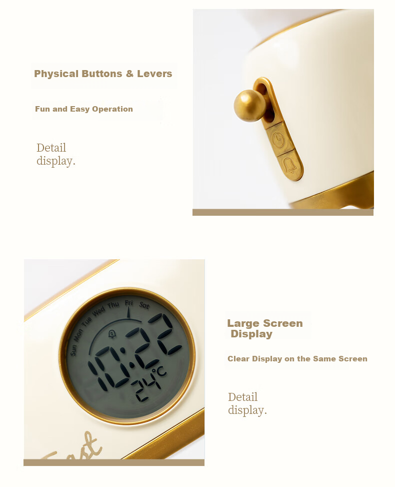 BANDIAN ORIGINality Retro Bread Maker Alarm Clock for Students, Desktop Learning Clock with Night Light, Countdown Timer, Multifunctional Bedside Sleep Light, Back-To Gift, Cream Yellow 16