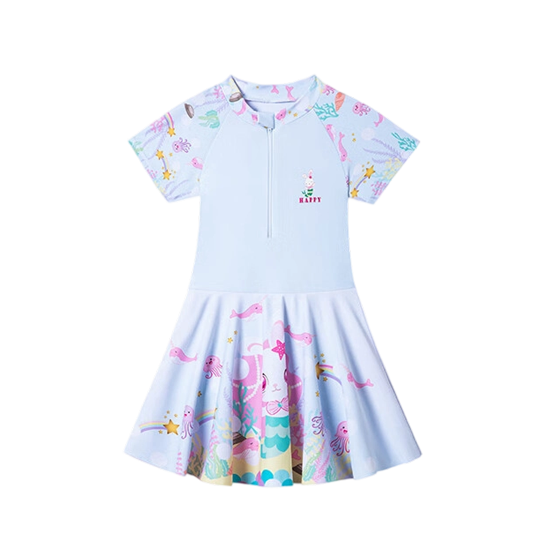 Langsha Children's Swimsuit Girls Summer Beach Hot Spring One-Piece Quick-Dry Swimwear Cute Sweet Large Kids