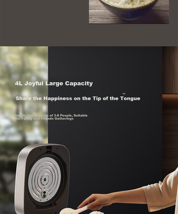 Joyoung Space Series Home Use 2024 Model, 0 Coating 4L Uncoated Rice Cooker, 316L Stainless Steel Inner Pot, Electric Rice Cooker 40N1U 30