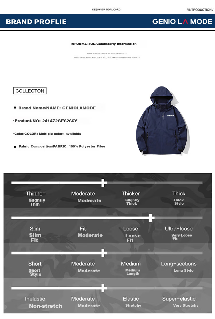GENIOLAMODE Men's Hooded Jacket, Windproof, Water-Repellent, Versatile Outdoor Sports Coat 2
