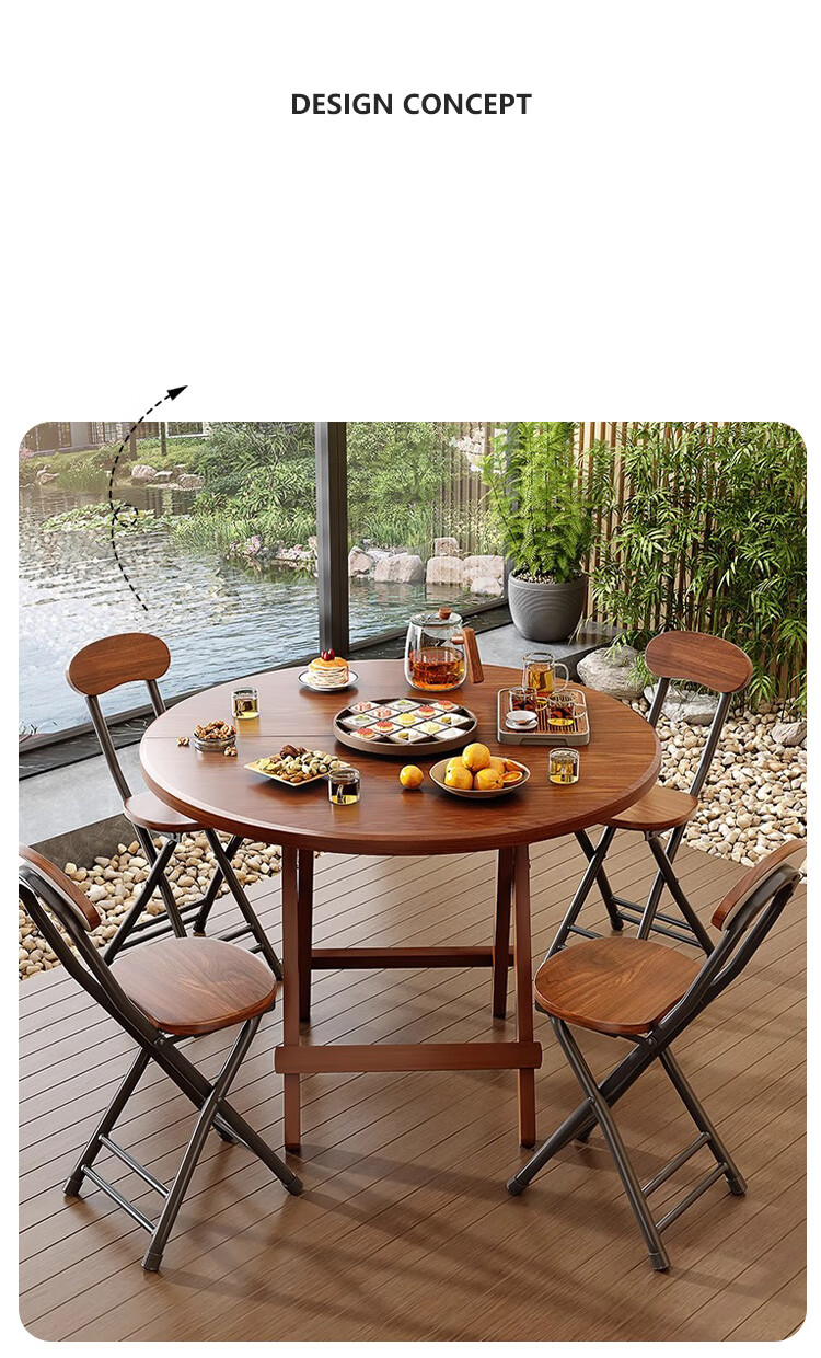 Yupin Foldable Round Dining Table, Simple Home Dining Table for Small Apartments, Outdoor Living Room Table And Chairs CJ123 Square Table Walnut 80 1