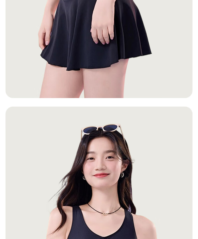 LangSha Women's Black One-Piece Swimsuit Skirt Slim Fit High Elasticity Conservative Anti-Exposure Beach Hot Spring Wear 17