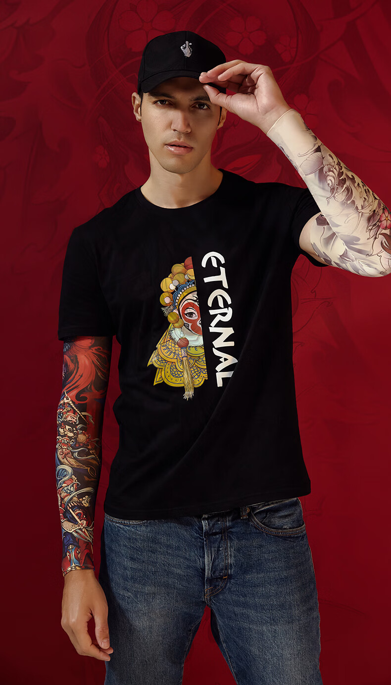 Jian Cai Ice Silk Sleeve Covers Men's Floral Tattoo Ice Sleeves Outdoor Cycling Arm Guards Personalized Sun Protection Arm Sleeves 15