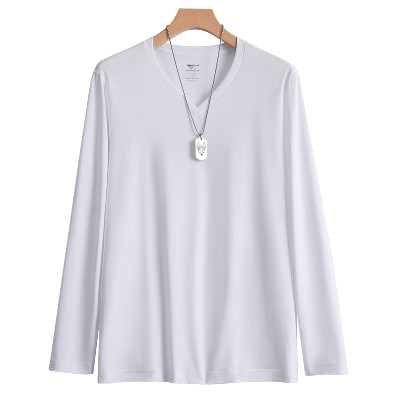 Seven Wolves 100% Cotton Men's Long Sleeve V-Neck T-Shirt Solid Color Sportswear Basic Shirt