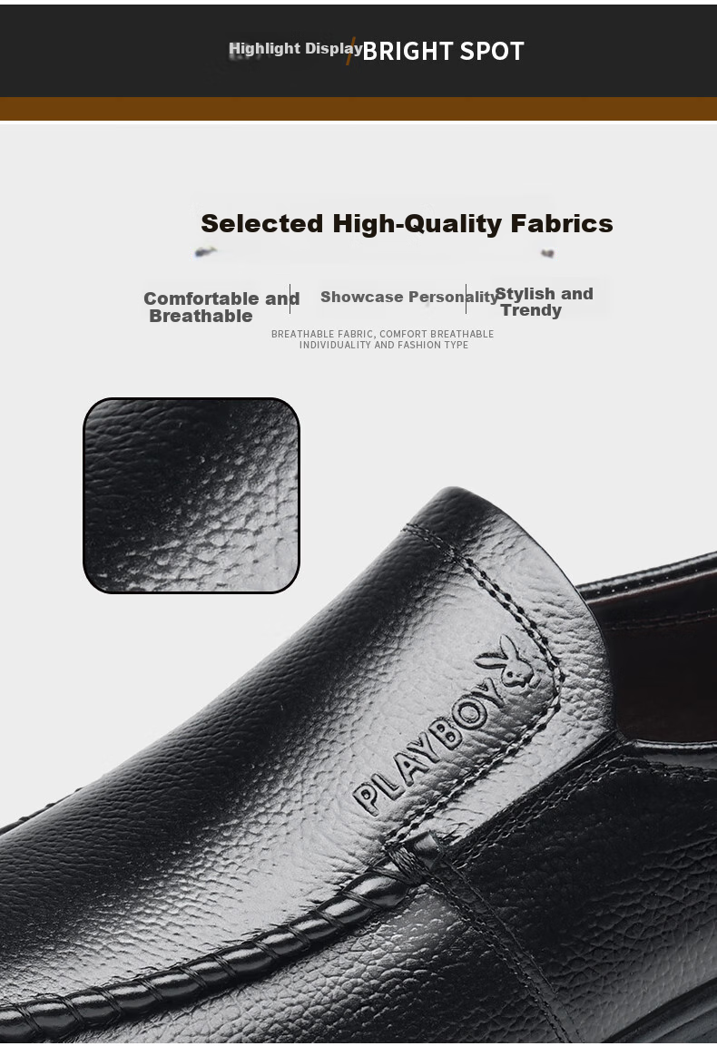 PLAYBOY Men's Shoes, Spring And Autumn New Style, Middle-Aged And Elderly Dad Shoes, Slip-On Men's Shoes, Business Casual Leather Shoes, Black, Size 45 5