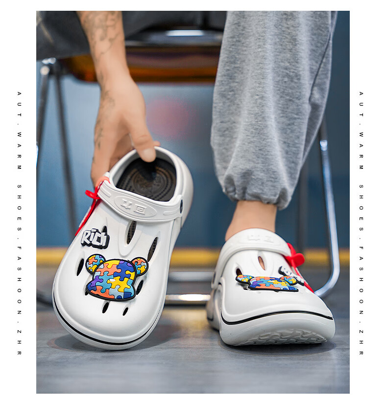 Warrior Official Men's Autumn Hollow-out Shoes 2026 New Open-toe Men's Slippers White Orange Size 42 13