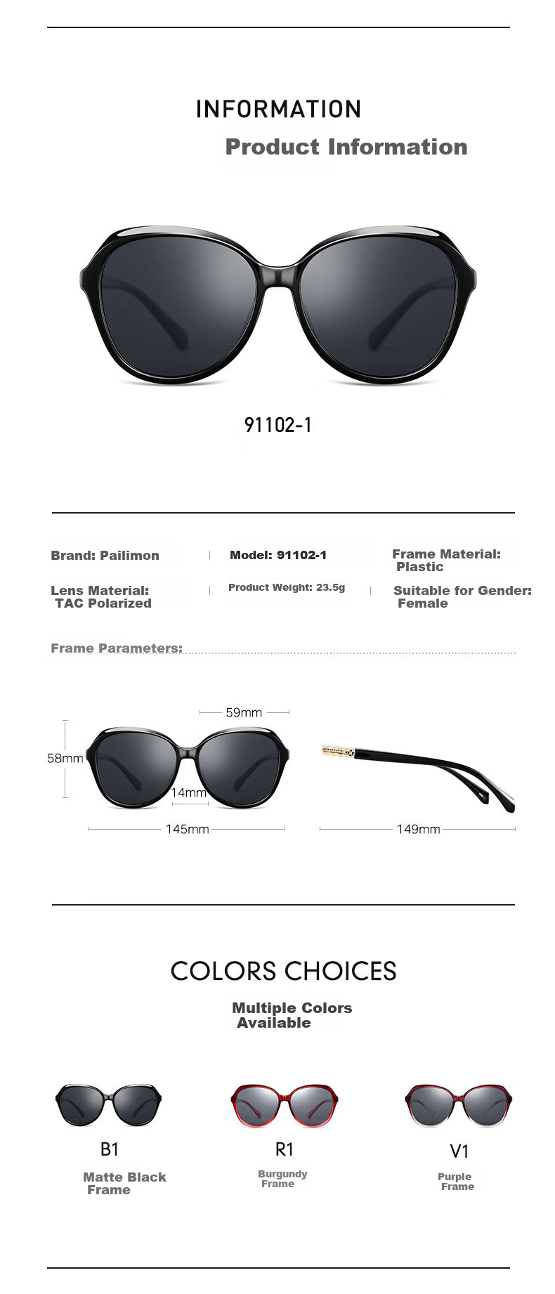 PARIM Women's Polarized Sunglasses, Driving Glasses, Sun Protection, UV-Blocking, Bright Black Frame, Large Face Glasses for Wome 7