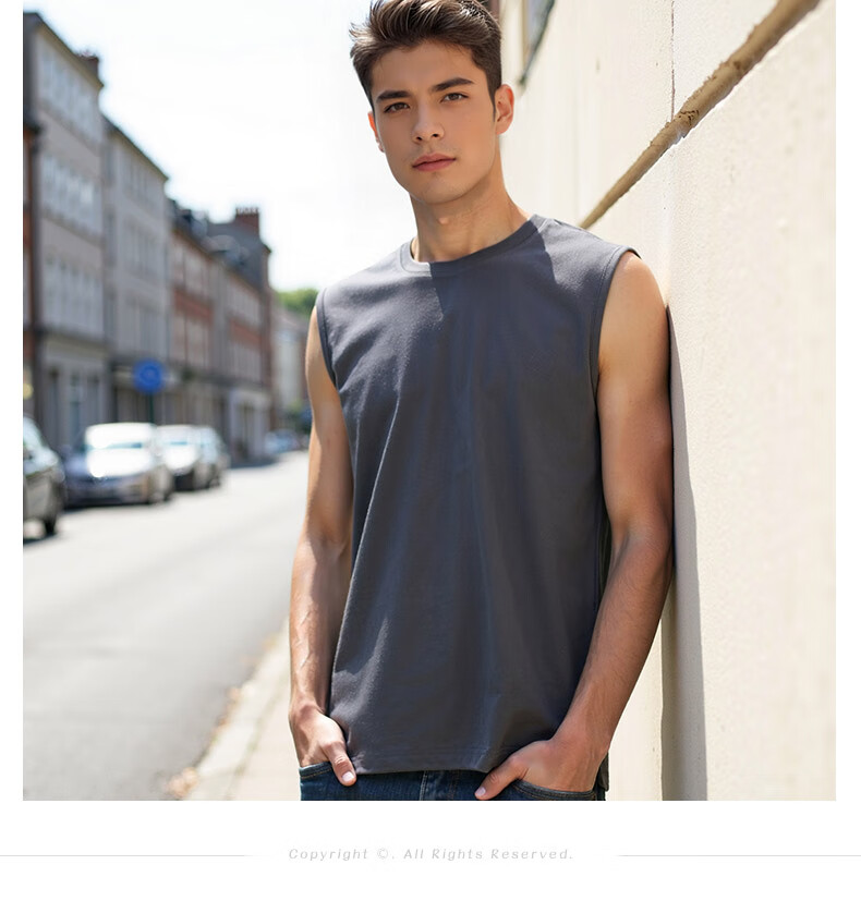 ROMON 100% Cotton Men's Vest Summer Thin Comfortable Breathable Casual Loose Sleeveless T-Shirt Tank Top 13