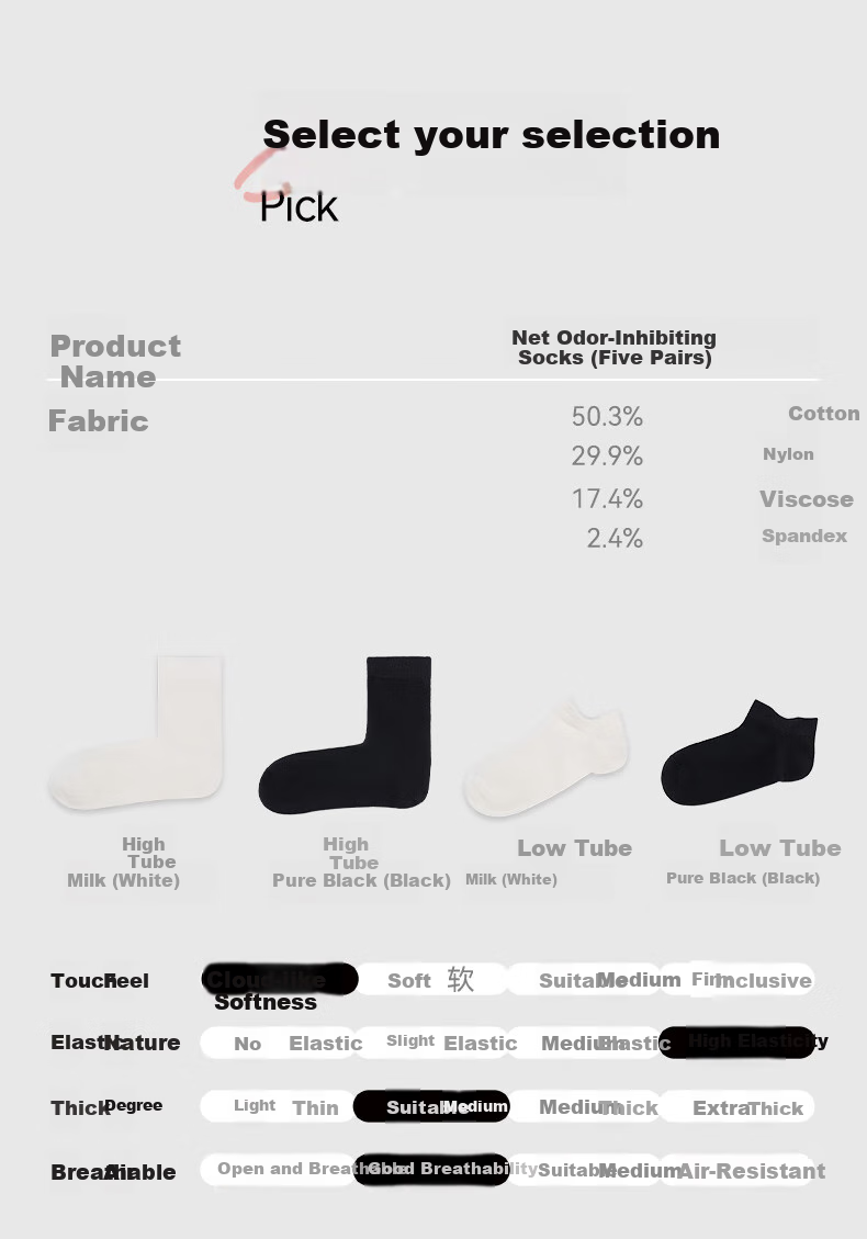 HeyBetter Adult Deodorizing Socks, Mid-Calf Length, Antibacterial, Odor-Resistant, Breathable, 5 Pairs, Milk (White), One Size Fits All (M) 10