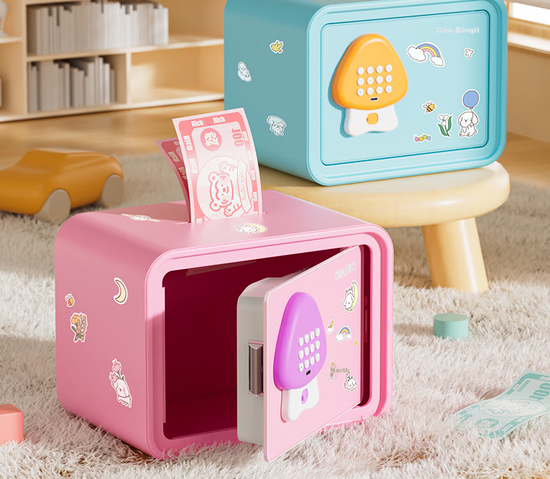 Deli Safe Box, Children's Toy Piggy Bank with Electronic Password, Savings Bank, Birthday Gift for Boys And Girls, Deposit And Withdrawal, Blue with Stickers Included 2