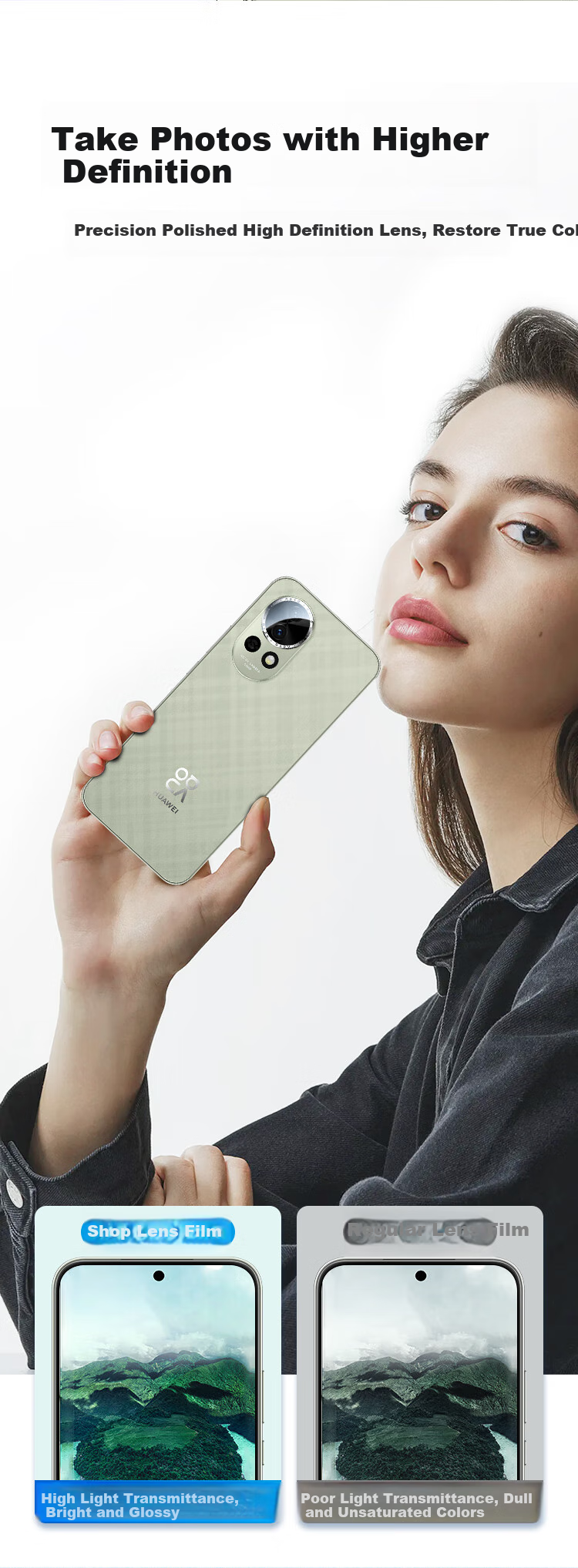 KOOLIFE [Two Pieces] Suitable for Huawei Nova 13 Camera Lens Film, Nova 13 Phone Rear Camera Protective Film, AR Anti-Glare Ultra-Thin High-Definition Wear-Resistant Scratch-Resistant Dustproof Film 6