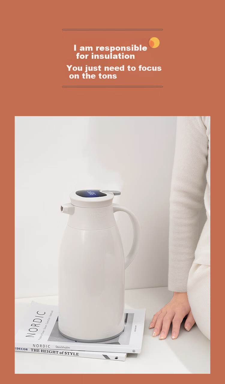 JEKO&JEKO Insulated Water Bottle for Home Use, Hot Water Thermos, Dormitory Large Capacity Water Jug with Digital Display, 1.6L Light Gray 4