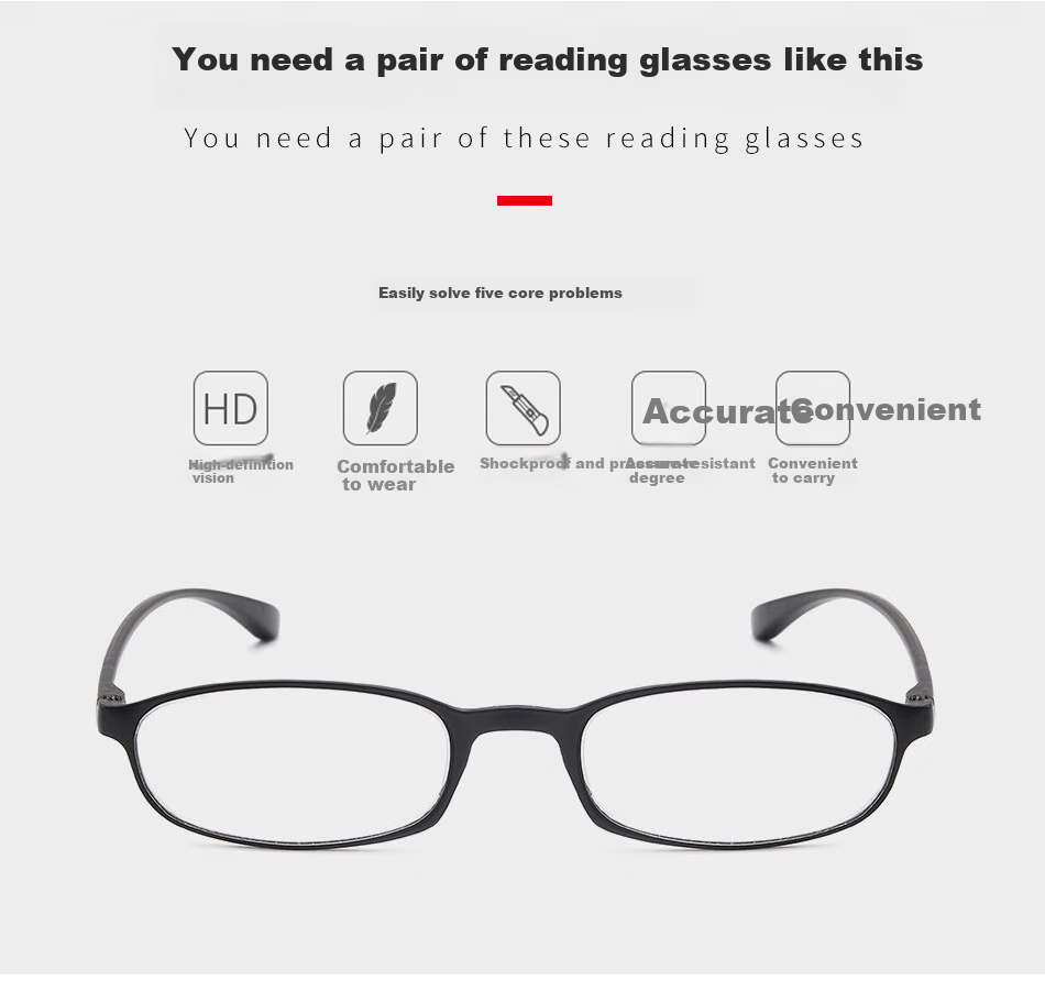 DRATRA High-Definition Reading Glasses, Comfortable And Lightweight, No Pressure on Nose, TR90 Ultra-Light Frame, Classic Style, Suitable for Men And Women, Presbyopic Glasses for Elderly 3
