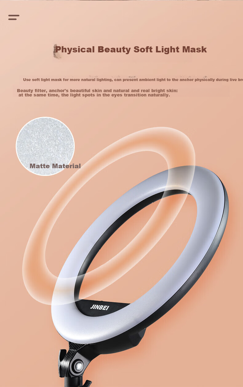 JINBEI EFR-36 Circular Fill Light, LED Mobile Phone Live Streaming Stand Light, Face Light for Streamers, Selfie Photography Beauty Light, Round Cosmetic Tattoo Photography Lighting 9