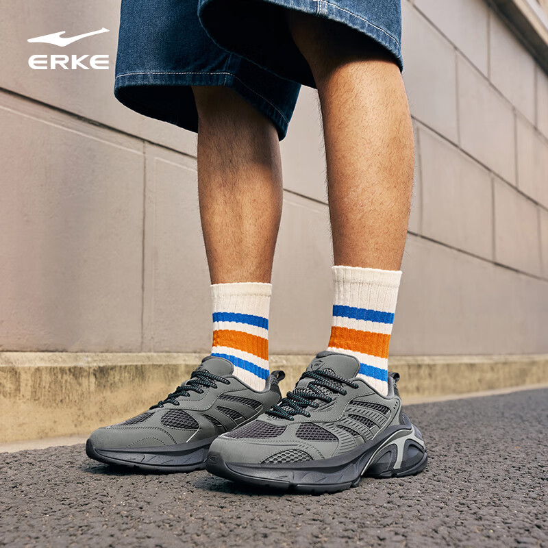 Мужские кроссовки ERKE Riji 3.0, повседневные, спортивные, весна/осень, дышащие, износостойкие, с амортизацией, серый/стальной серый, размер 44