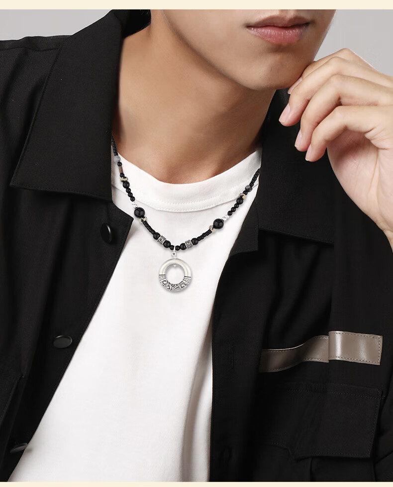 GLTEN Auspicious Cloud Peace Buckle Silver Necklace for Men, 999 Fine Silver Birthday Gift, Luxury Niche High-End Present for Boyfriend Or Husband 2