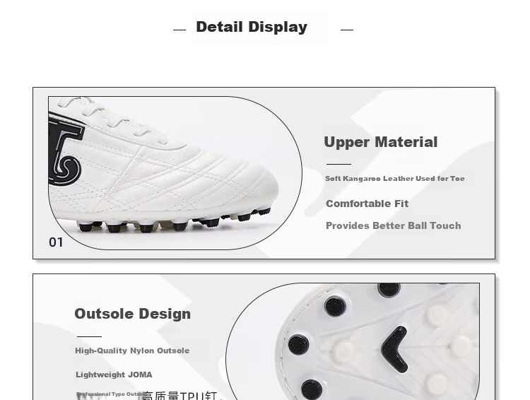 JOMA Kangaroo Leather Soccer Shoes for Men, Women, Adults, Children, Teenagers And Students MG Stud Soccer Cleats for Matches And Training, White, Size 40 7