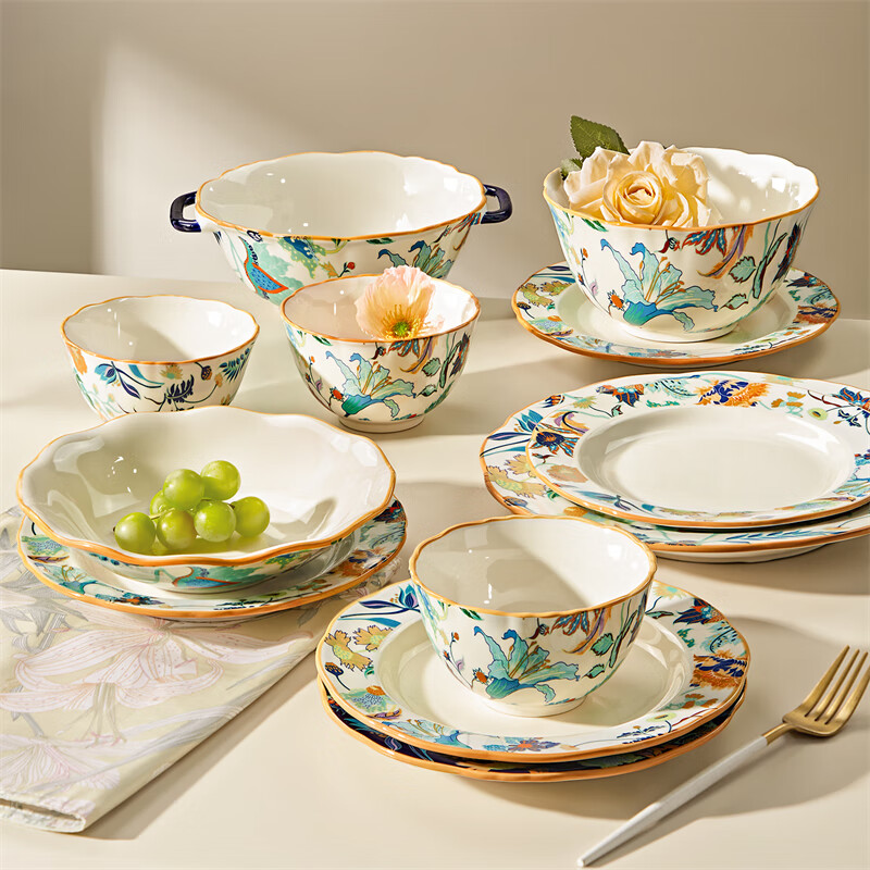 Mose Chinese-Style Bowl And Plate Set, Home Use New Style Bowls And Plates, Tableware Gift Box, Housewarming Gift, Complete Set of 36 Pieces