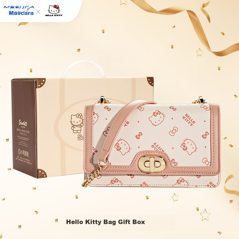 Mesuca X Hello Kitty Women's Handbag, Shoulder Crossbody Bag, Chain Gift Box Set, Birthday Gift for Girls