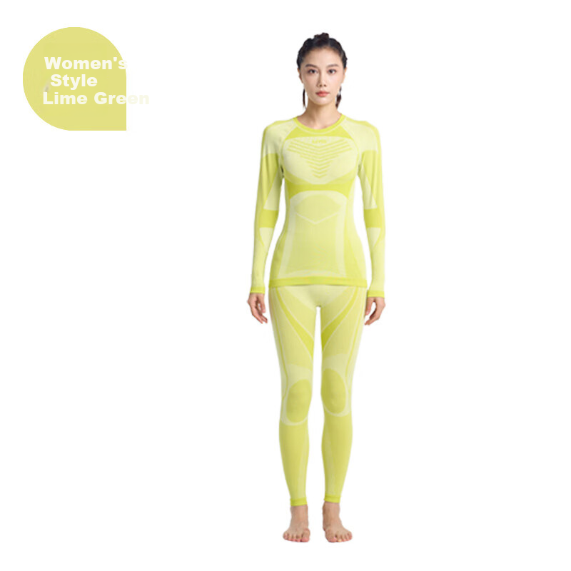 UTO All-Terrain Ski Compression Quick-Dry Shirt, Women's Functional Underwear, Outdoor Sports Warm Set, Lime Green, M