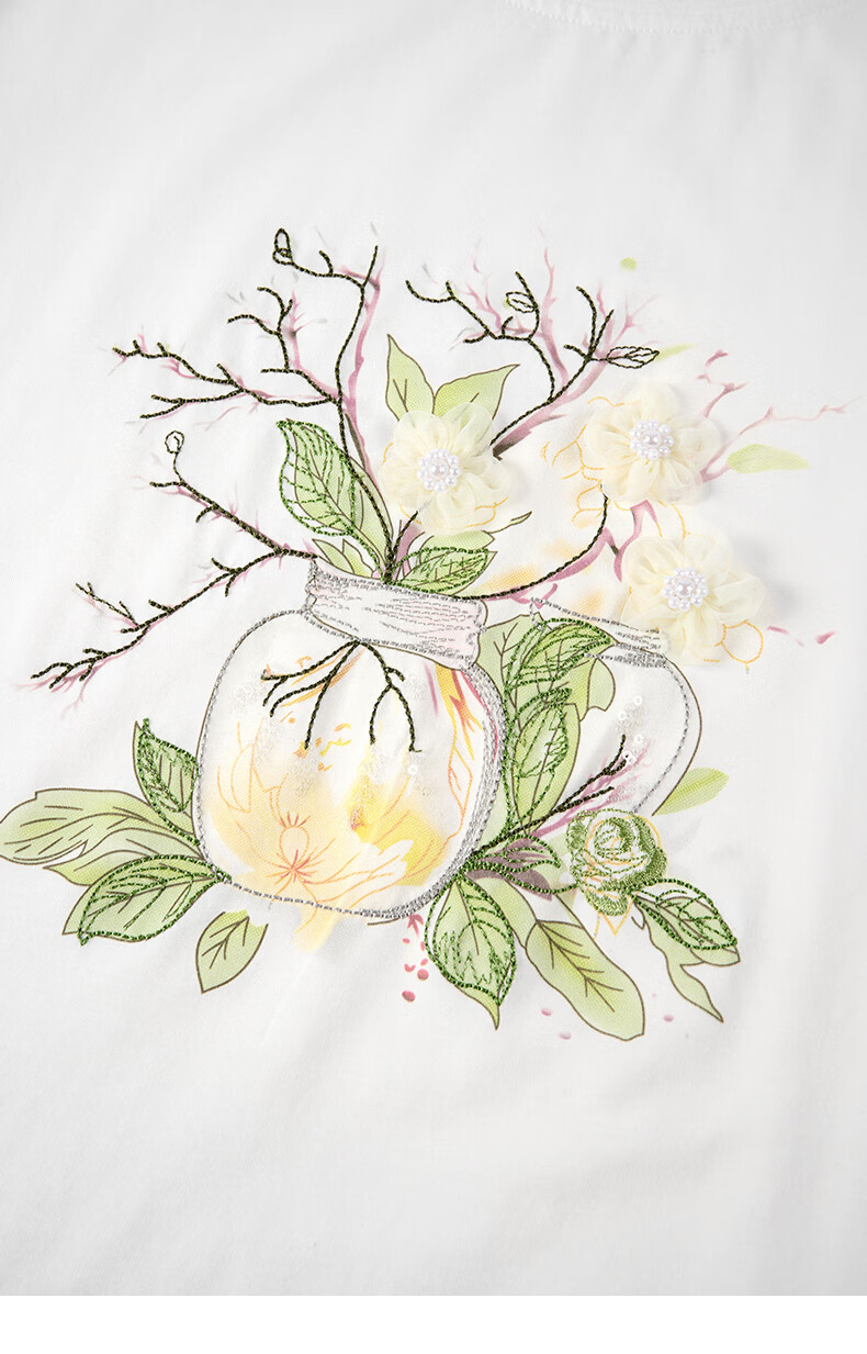 YANYEE Vintage Print Cotton Short Sleeve T-Shirt 2025 Spring Commuter Round Neck White Top for Women White 1 XL 20