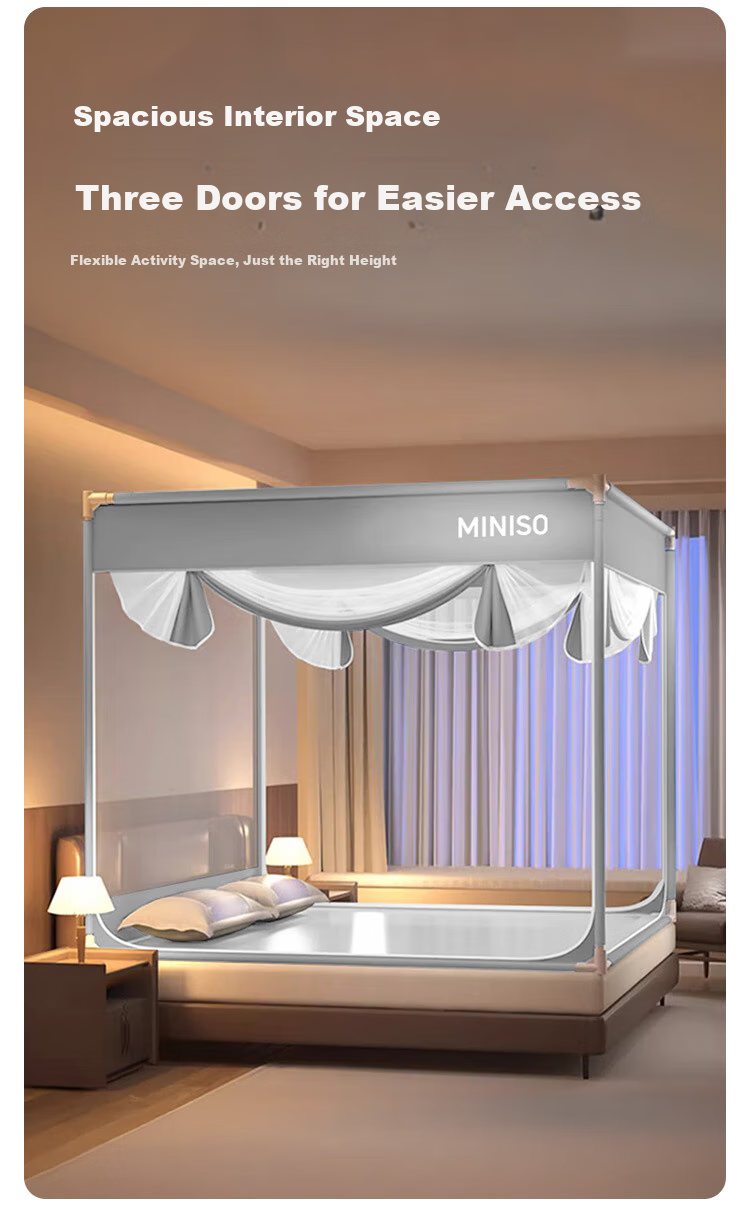 MINISO Three-Door Bed Mongolian Yurt Mosquito Net, Baby Fall Prevention Mosquito Net with Bed Guardrail Full Bottom, Home Use for 1.8x2 Meter Bed 6