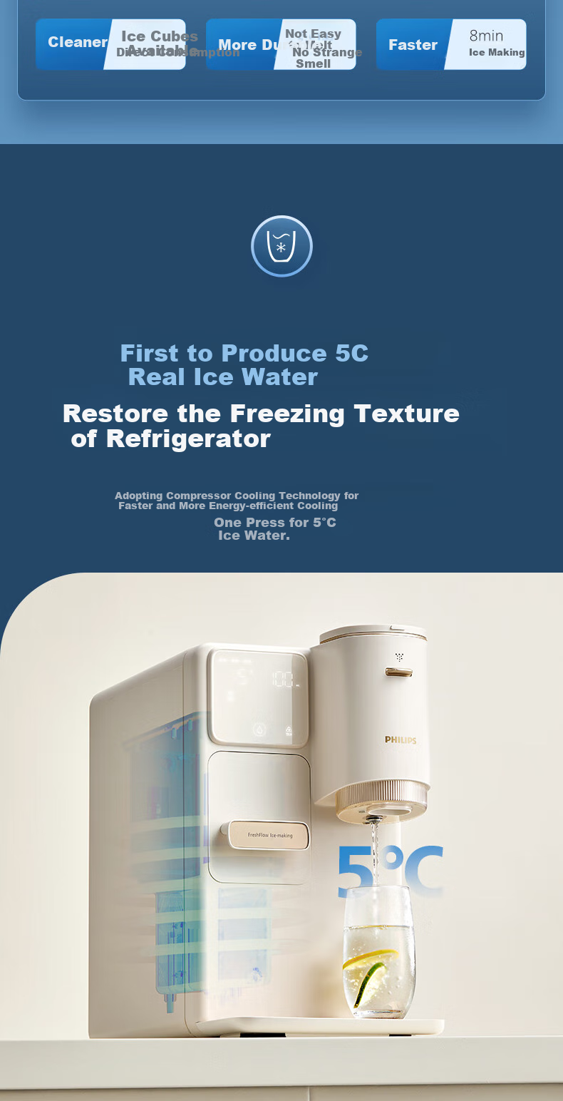 PHILIPS Ice Maker And Water Dispenser, Cooling And Heating Type, Ice Machine for Smoothies And Cubes, No Installation Required, All-In Four-In Water Dispenser, ADD8240 Bingjing C1 16