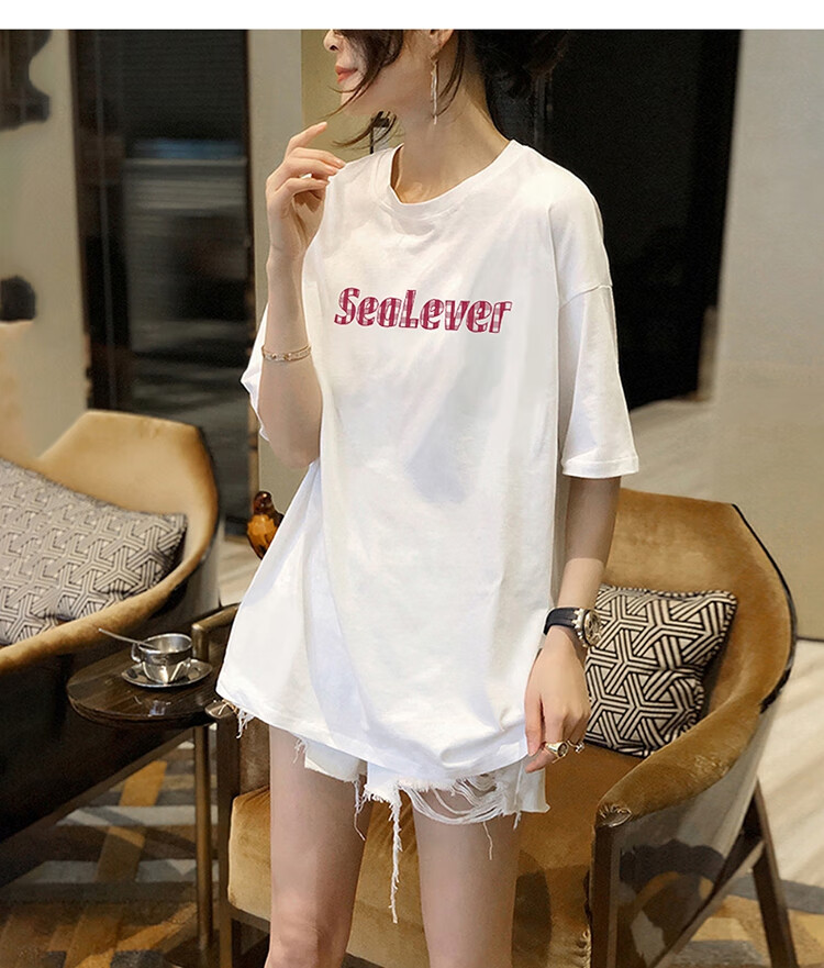 TonLion 2025 Summer Women's Front Chest Letter Print Round Neck Short-Sleeve T-Shirt, White, M 6