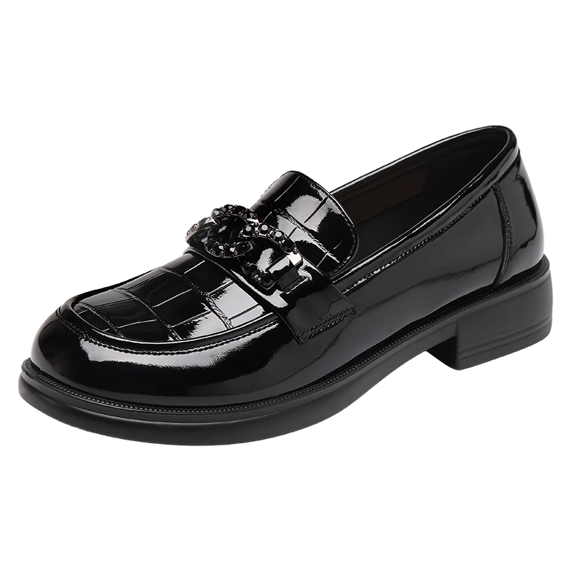 Red Dragonfly Women's Loafers Fashionable Versatile Shiny Leather Flats Commuter Low-Cut Shoes WTB353431 Black Size 36