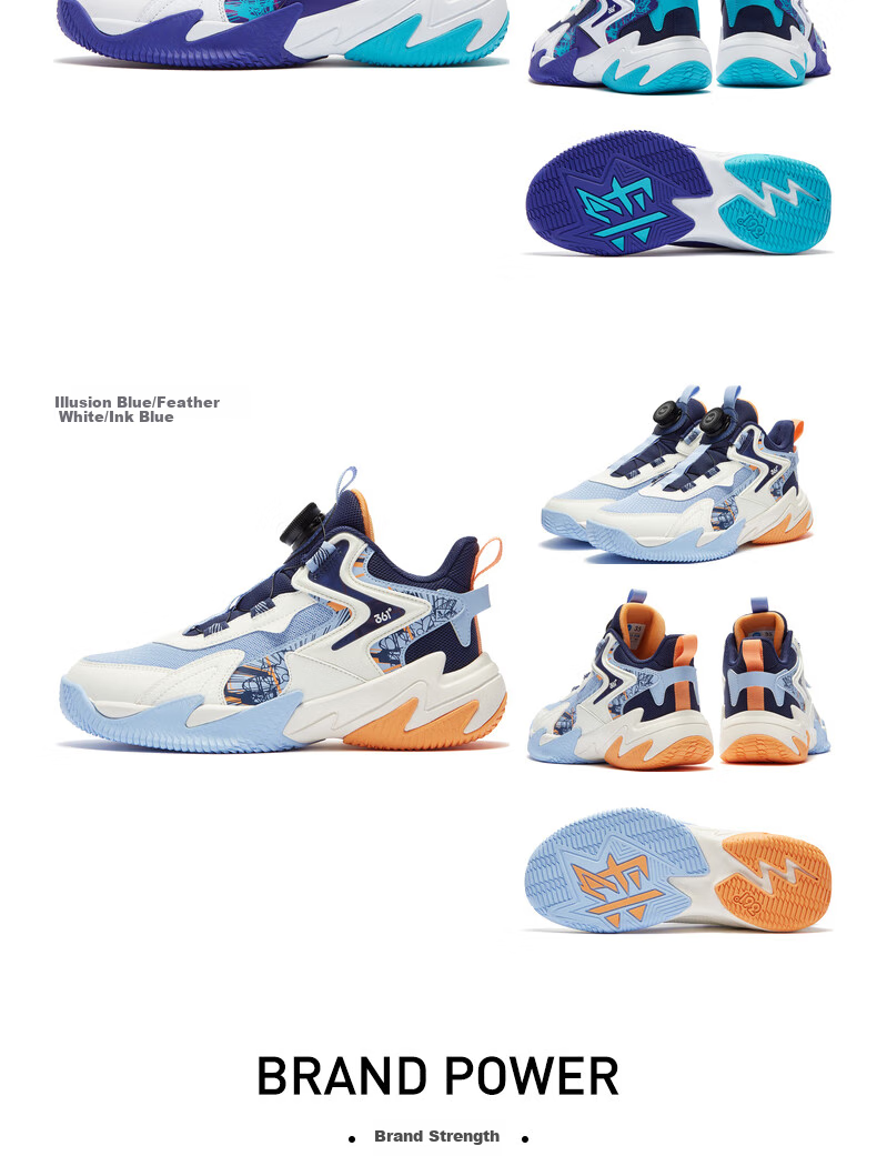 361° Children's Sports Shoes, All-Season Youth Basketball Shoes, Durable Training Sneakers with Rotary Buckle, Blue, Size 35 46