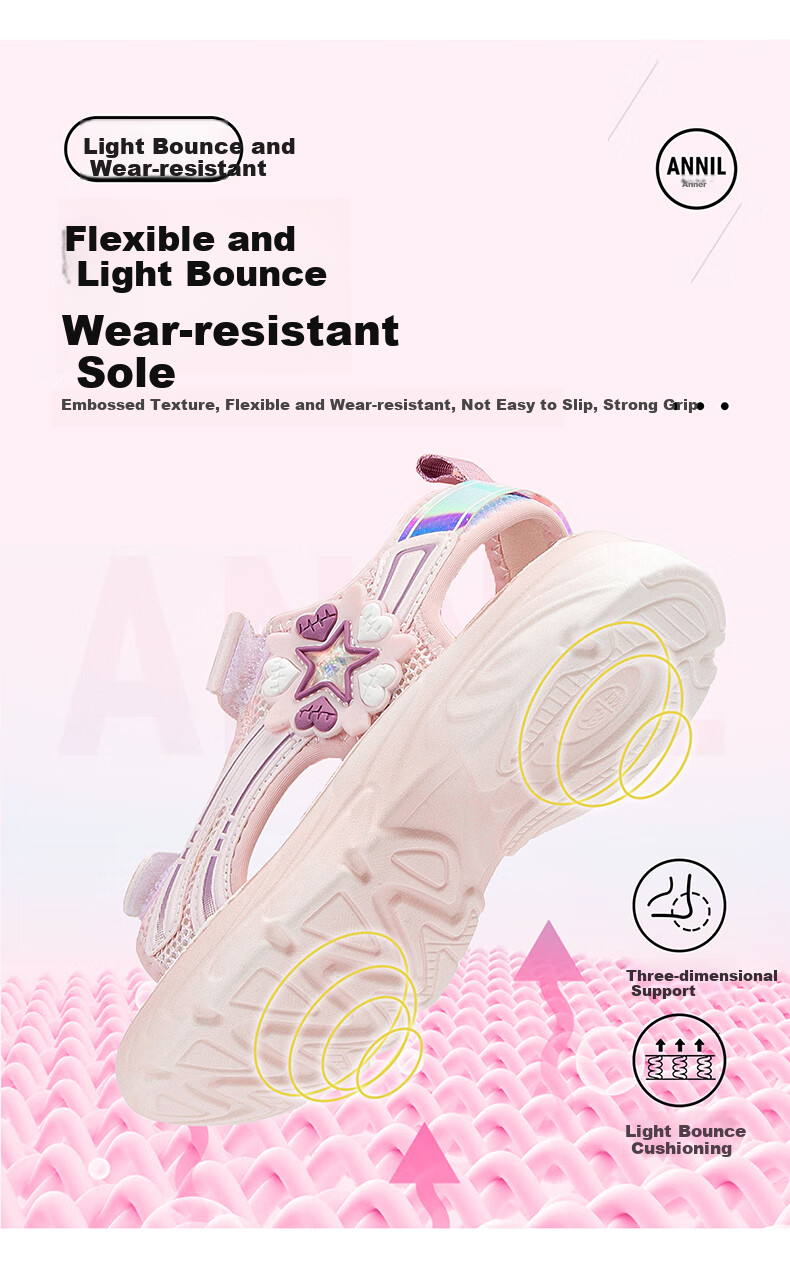 Annil Children's Sandals for Girls, 2025 Summer New Style, Velcro Girls' Shoes, Lightweight Soft-Soled Beach Sandals 6292 11