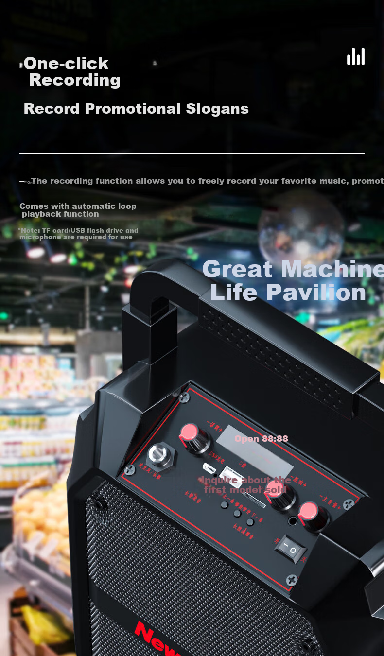 Newmine K98 Wireless Bluetooth Speaker, Outdoor High-Volume Square Dance Speaker, Compact Home Radio, Portable Handheld with Microphone, Street Vendor Stall Loudspeaker, Dual Microphone Versio 5