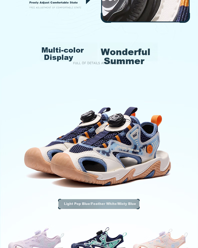 361° Children's Shoes, Kids' Sandals Summer 2025, Boys And Girls Breathable Wear-Resistant Toe Protection Creek Shoes Closed-Toe Sandals, Blue Size 37 10