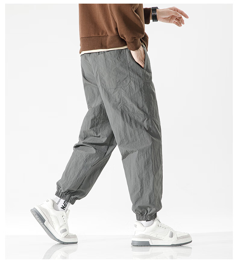 JEEP Men's Summer Casual Pants Ice Silk Loose Fit 2025 New Quick-Dry Trendy Sports Pants Carbon Black L 4