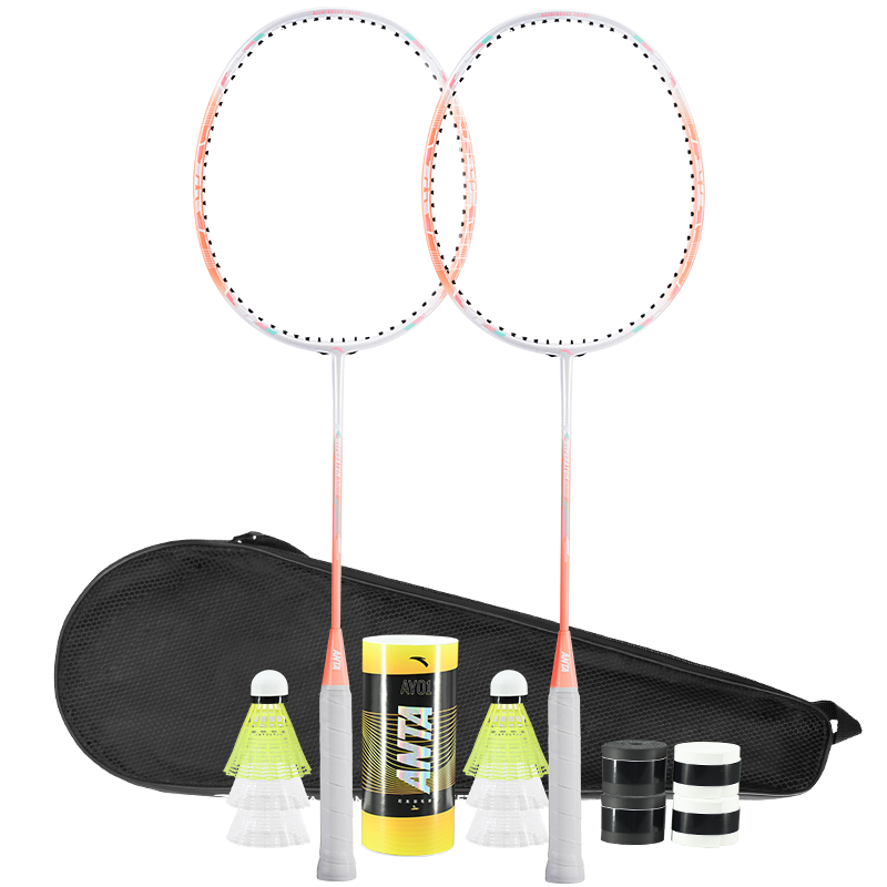ANTA Professional Carbon Ultra-Light Durable Badminton Racket Pair Pink 637-1*2