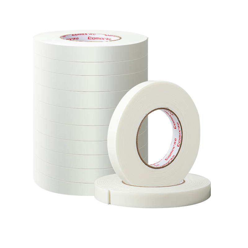 COMIX High-Adhesive Foam Double-Sided Tape, Strong And Sticky, 18mm*5y (4.57 Meters/roll), Thickened Foam Double-Sided Tape, Strong Adhesive, White, 10 Rolls, Office Supplies, EP034