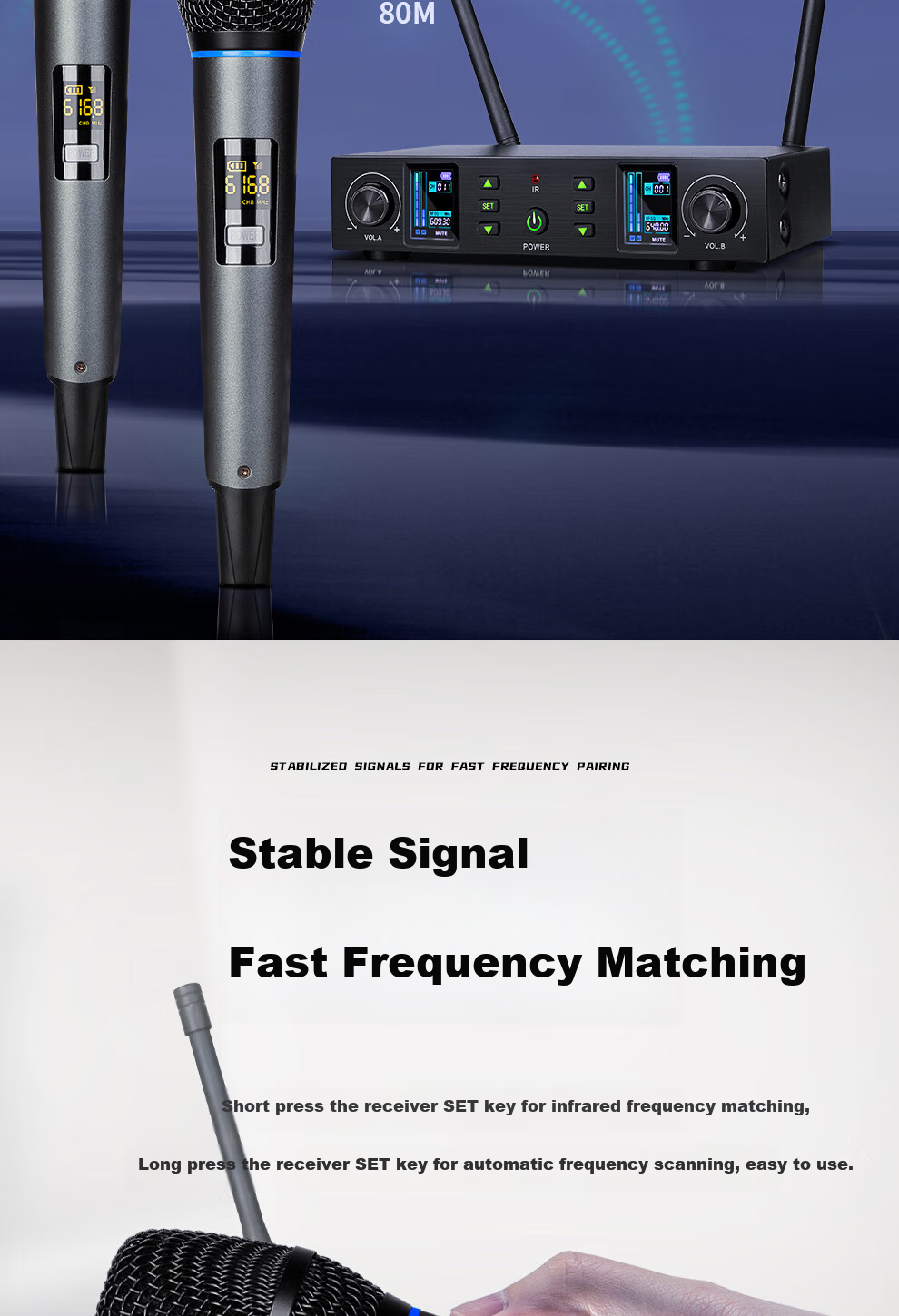 Depusheng WG1 Wireless Microphone System with Two Mics, Rechargeable Home Karaoke Conference KTV Speech Training Teaching Singing 80m Stable Reception UHF FM Professional Microphone 4