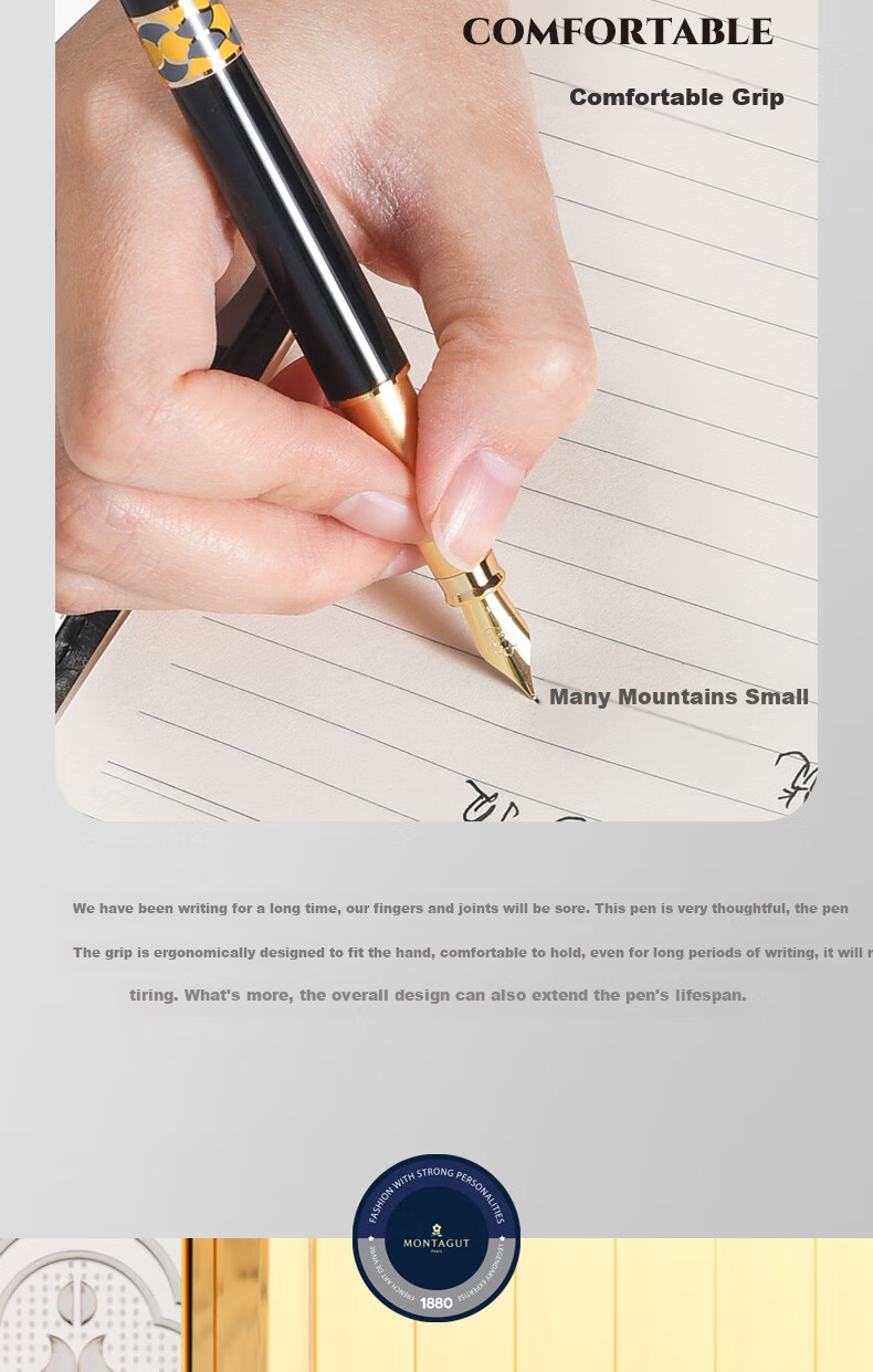 MONTAGUT [Best-Selling Product] Fountain Pen Writing Practice Ink, Brooch Gift Box Set, High-End Exquisite, Home Committee Procurement, Gift for Teachers, BAGLIE Series Black Liya 4