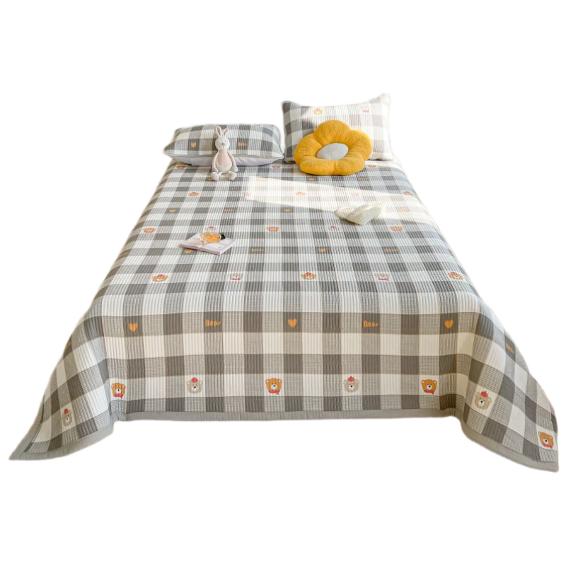 Hodo Bedspread A-Class Bubble Cotton Quilted Single Summer Student Dormitory Thickened Bed Cover 180x200cm Gray Plaid Small